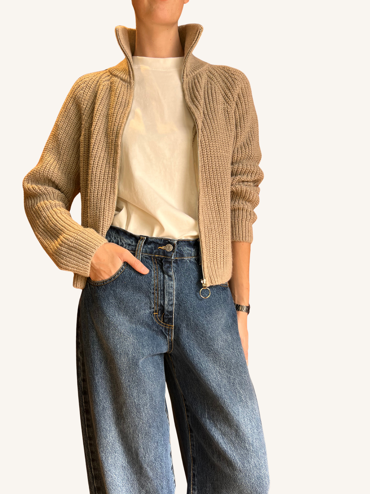 CARDIGAN CAMIONISTA ZIP BEIGE