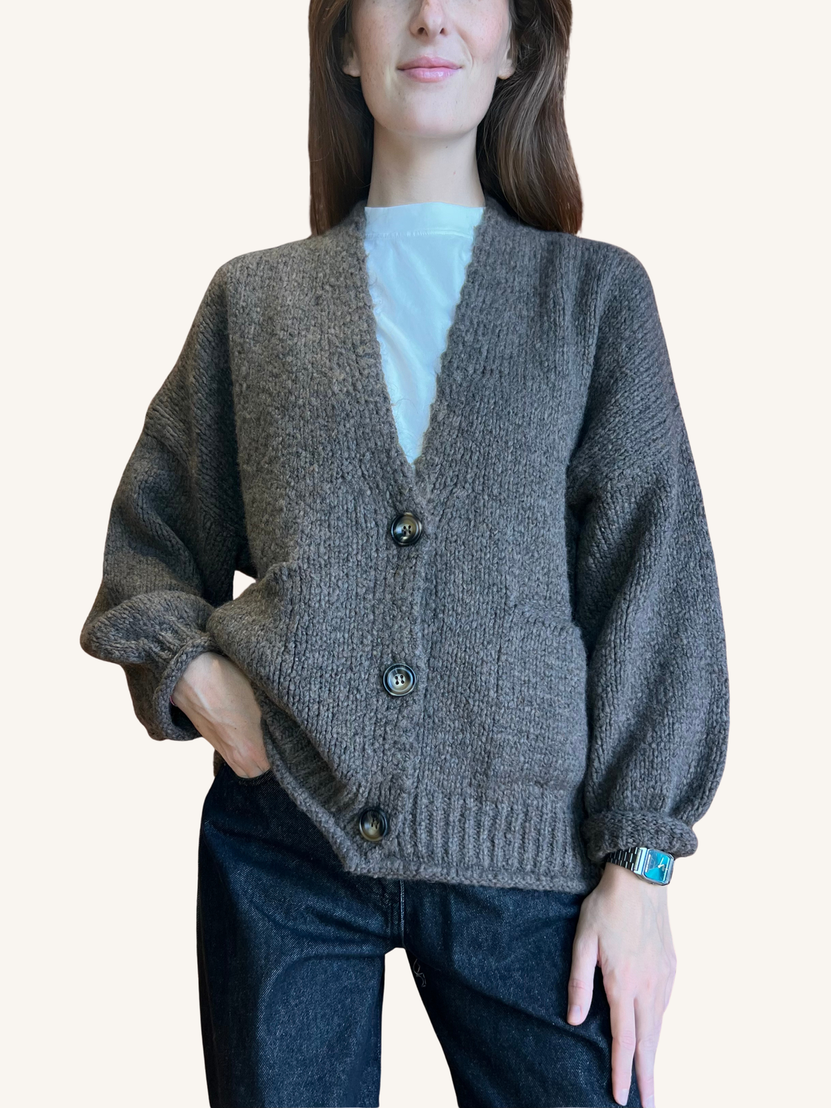 CARDIGAN CON TASCHE TORTORA