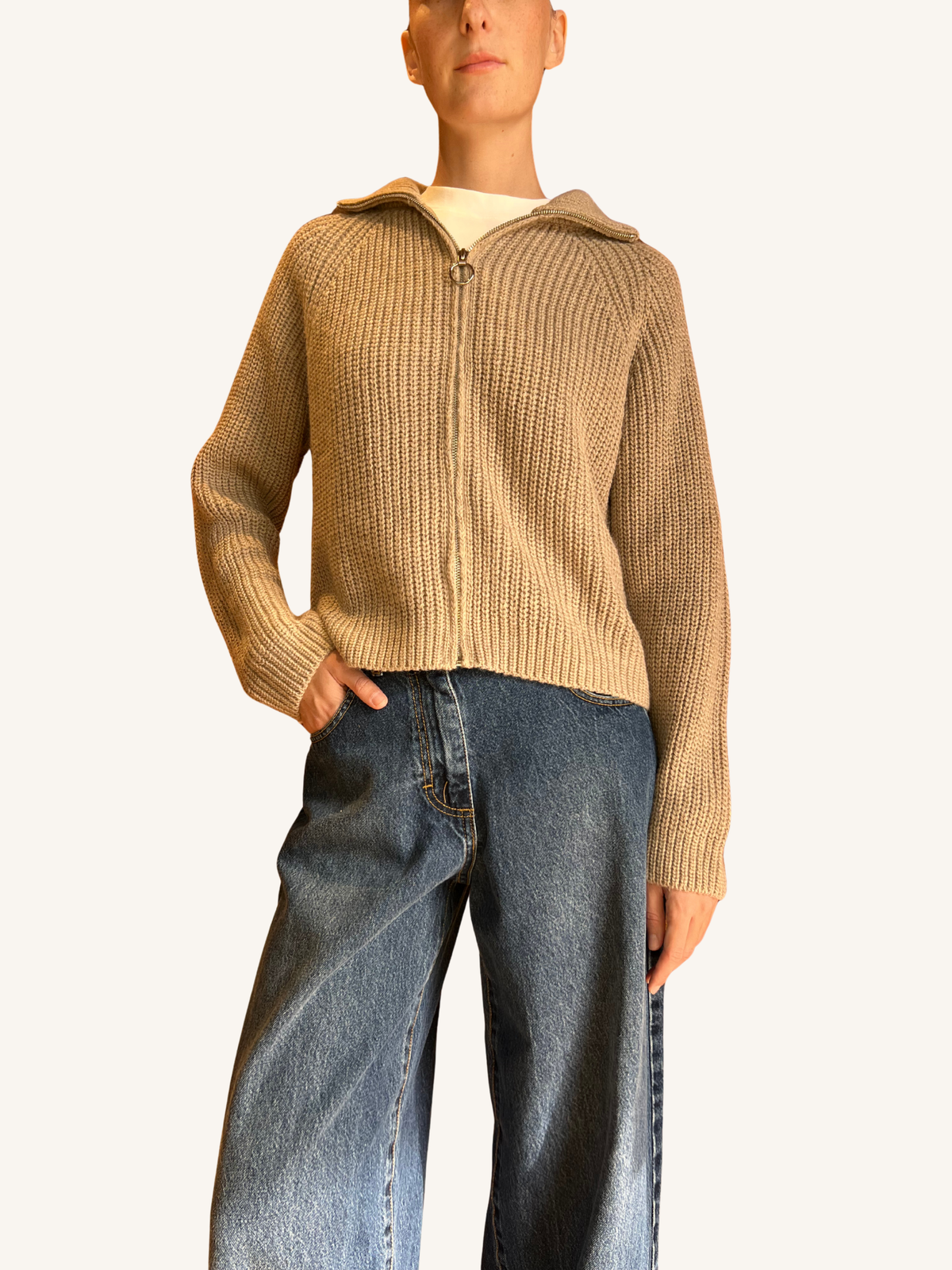 CARDIGAN CAMIONISTA ZIP BEIGE
