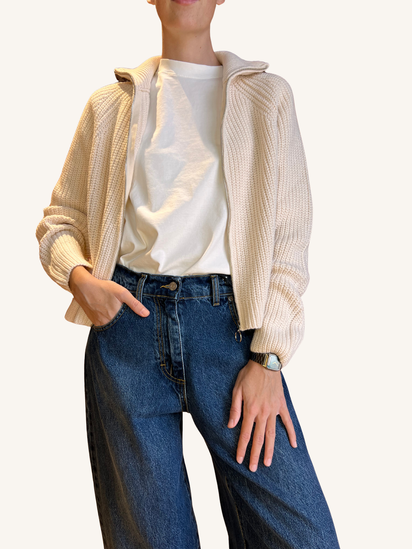 CARDIGAN CAMIONISTA ZIP PANNA