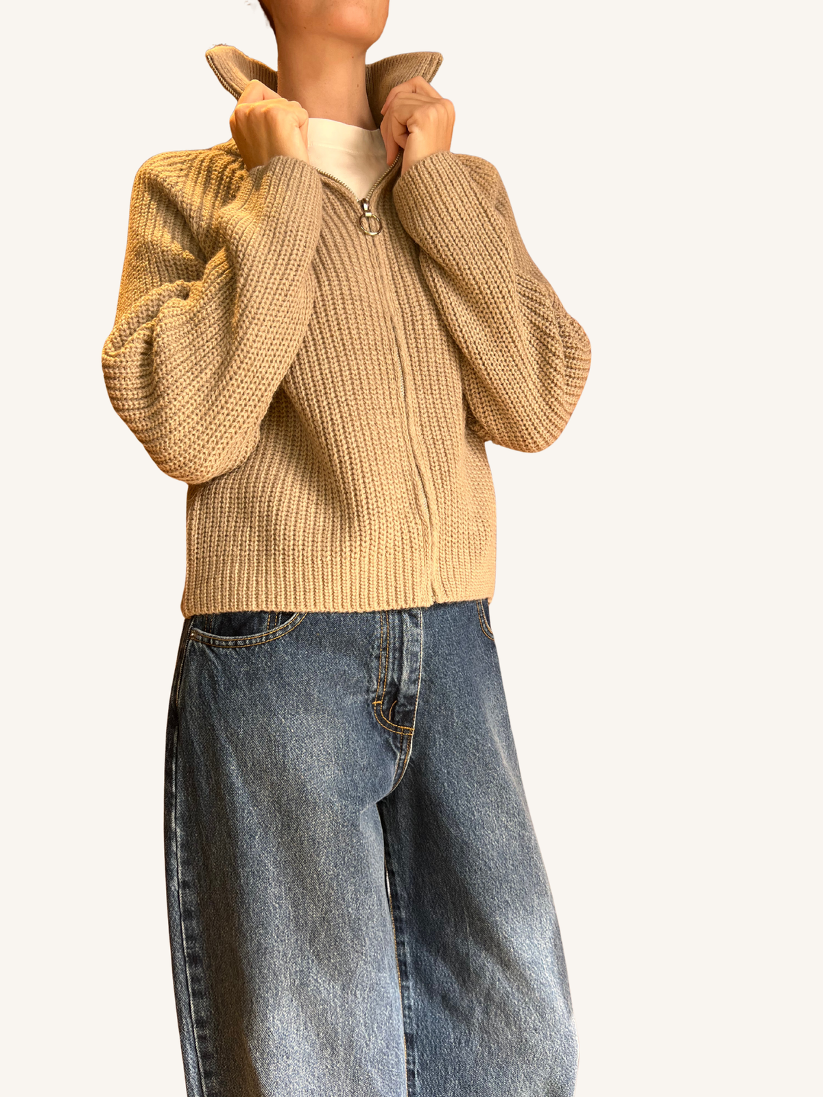 CARDIGAN CAMIONISTA ZIP BEIGE