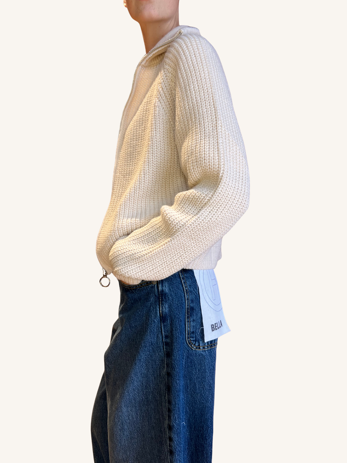 CARDIGAN CAMIONISTA ZIP PANNA