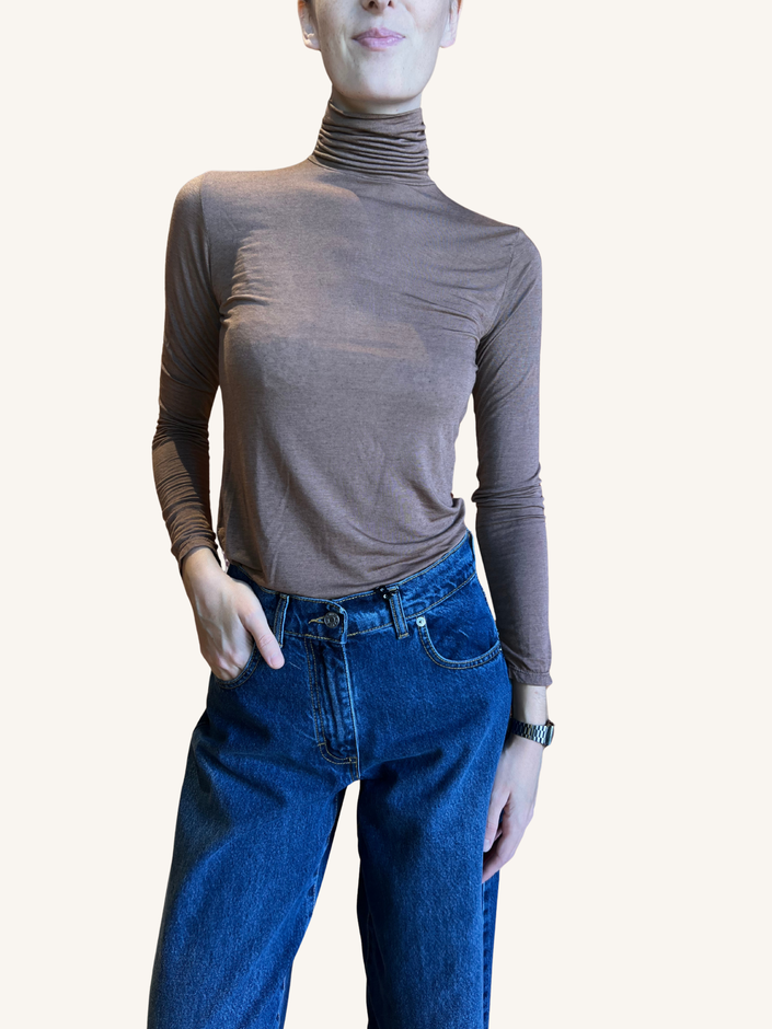 MAGLIA CASHMERE COLLO ALTO TABACCO