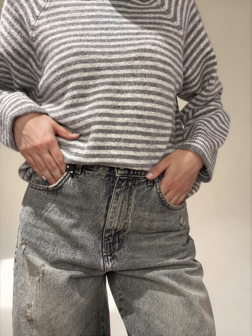 MAGLIA RIGATA HAVEONE GRIGIO/PERLA