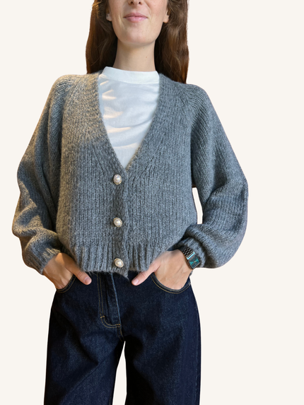 CARDIGAN CON BOTTONE GRIGIO SCURO