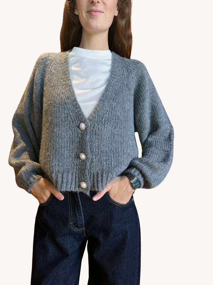CARDIGAN CON BOTTONE GRIGIO SCURO